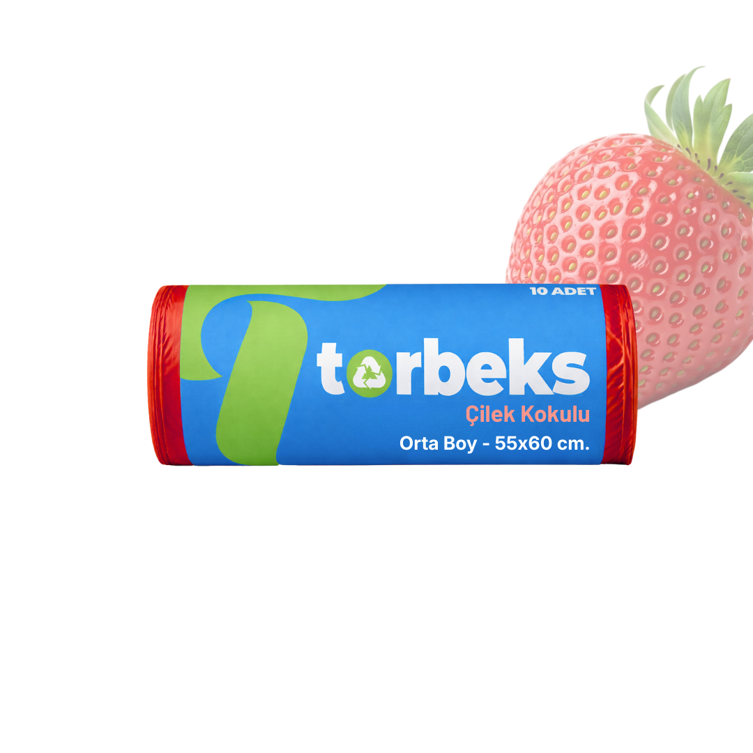 Çilek Kokulu Büzgülü Orta Boy Çöp Torbası 55 x 60 cm. (3'lü Paket)