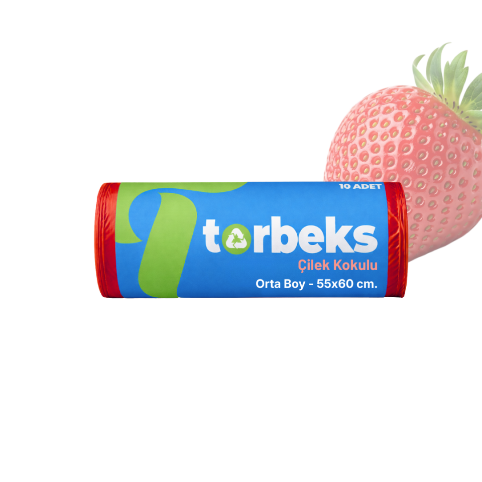 Çilek Kokulu Büzgülü Orta Boy Çöp Torbası 55 x 60 cm. (5'li Paket)
