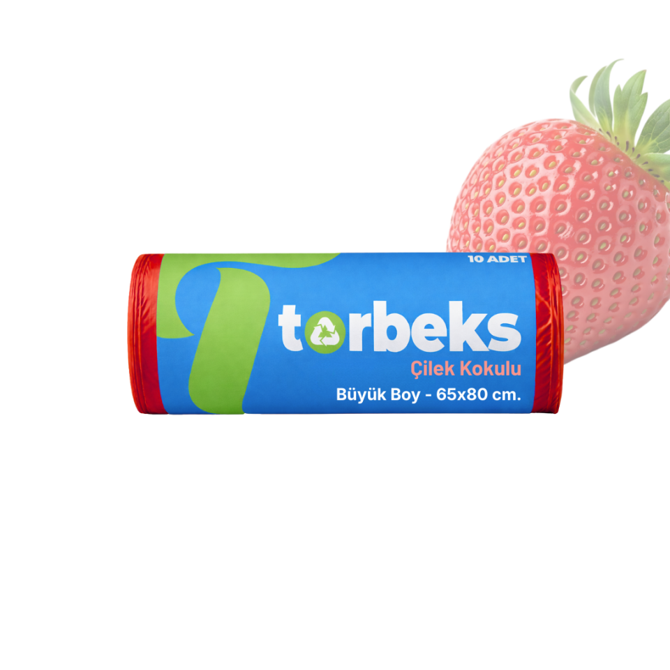 Çilek Kokulu Büzgülü Büyük Boy Çöp Torbası 65 x 80 cm. (5'li Paket)