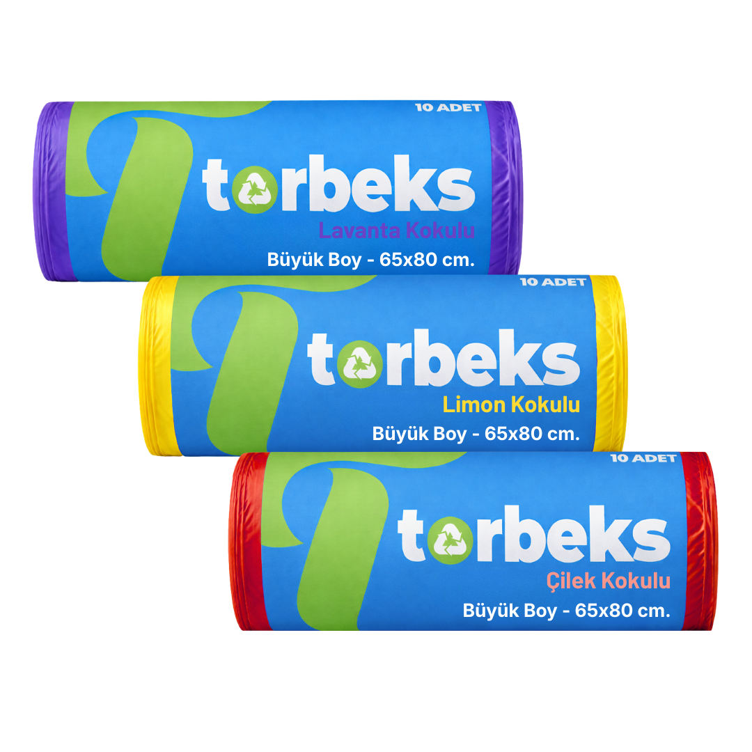 Kokulu Büzgülü Büyük Boy Çöp Torbası 65 x 80 cm. (3'lü Karışık Paket)