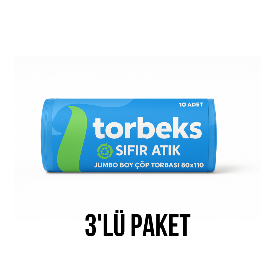 Mavi Kağıt Atık Baskılı Jumbo Boy Çöp Torbası 80x110 - 3'lü Paket 800g