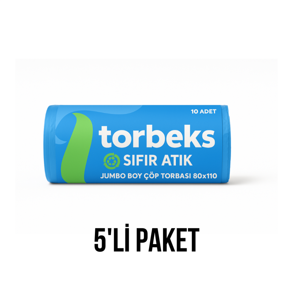 Mavi Kağıt Atık Baskılı Jumbo Boy Çöp Torbası 80x110 - 5'li Paket 800g
