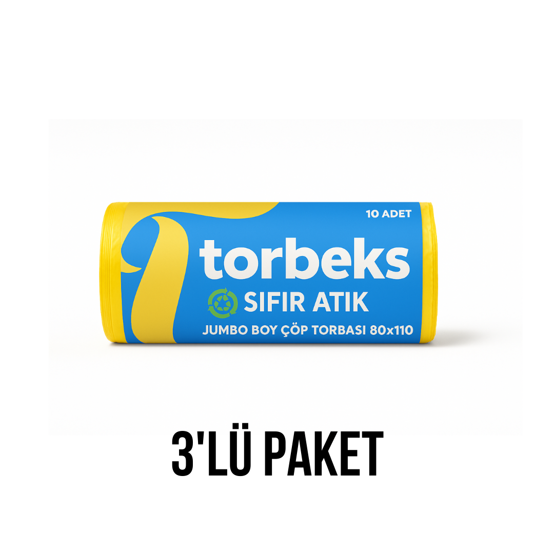 Sarı Plastik Atık Baskılı Jumbo Boy Çöp Torbası 80x110 - 3'lü Paket 800g