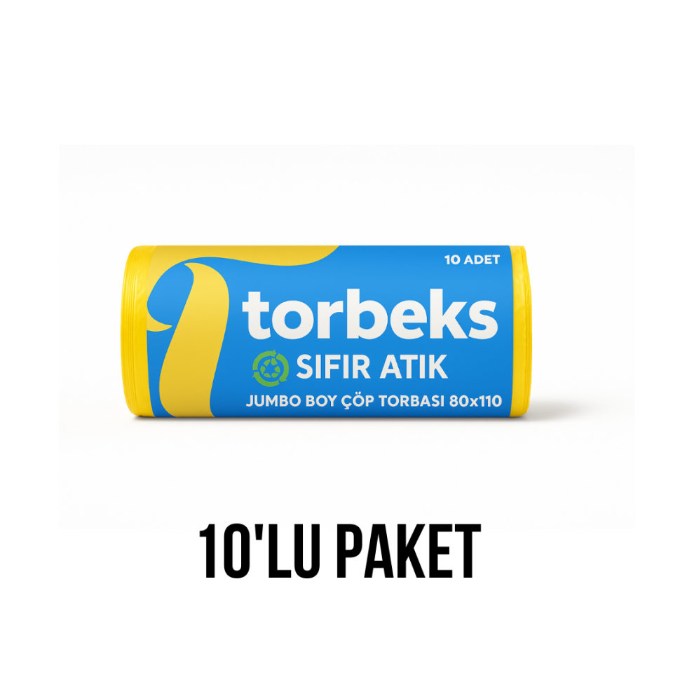 Sarı Plastik Atık Baskılı Jumbo Boy Çöp Torbası 80x110 - 10'lu Paket 800g