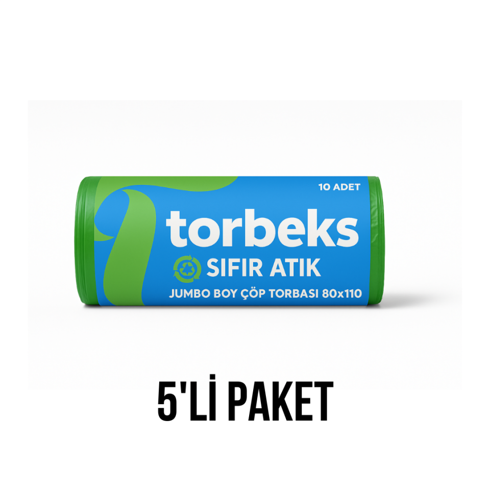 Yeşil Cam Atık Baskılı Jumbo Boy Çöp Torbası 80x110 - 5'li Paket 800g