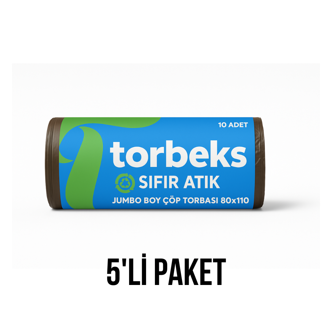 Kahverengi Organik Atık Baskılı Jumbo Boy Çöp Torbası 80x110 - 5'li Paket 800g