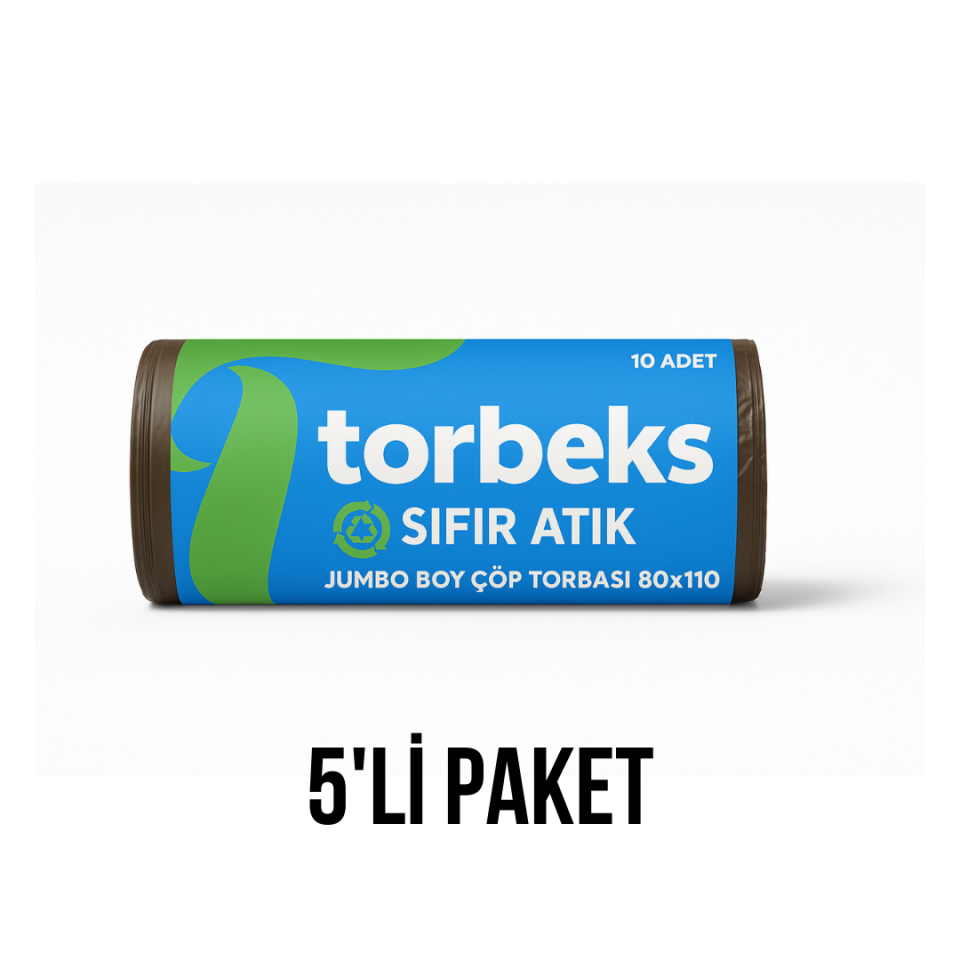 Kahverengi Organik Atık Baskılı Jumbo Boy Çöp Torbası 80x110 - 5'li Paket 800g