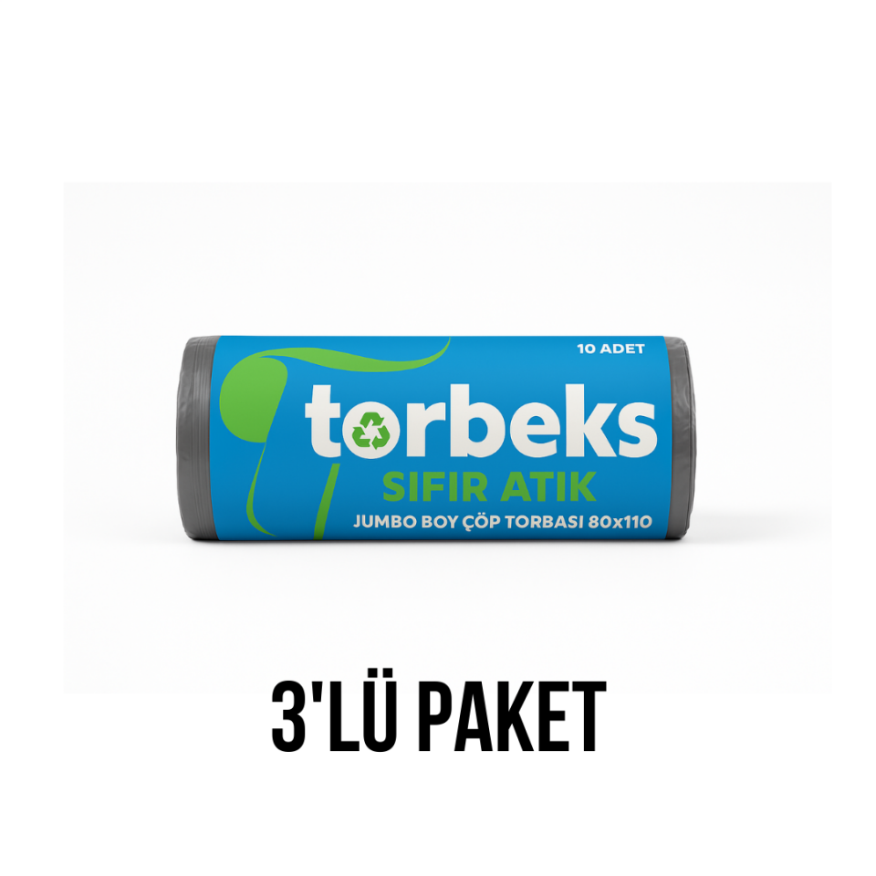 Gri Metal Atık Baskılı Jumbo Boy Çöp Torbası 80x110 - 3'lü Paket 800g