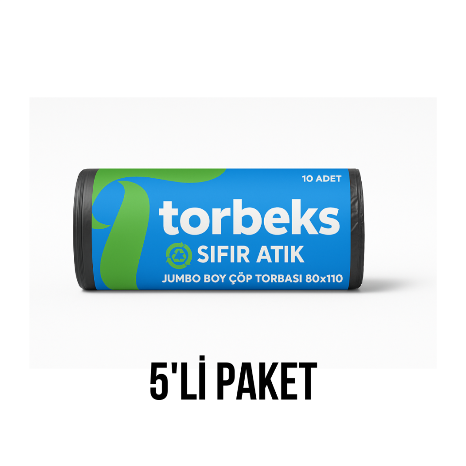 Siyah Evsel Atık Baskılı Jumbo Boy Çöp Torbası 80x110 - 5'li Paket 800g